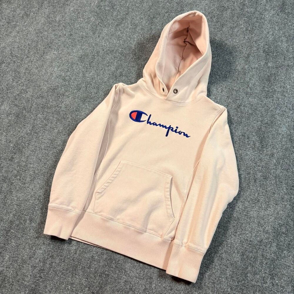 Vintage 1970s Champion Reverse Weave Warmup Pink Spellout Hoodie